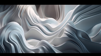 White Wavy Satin glass Background, Neon Lighting highlights a white silk fabric blowing in the wind folds -Generative AI