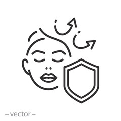 face with shield icon, skin protection, keep from external influences, thin line symbol on white background - editable stroke vector illustration eps10