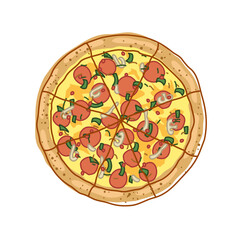 Pepperoni, Cheese and mushroom Pizza vector illustration in doodle style clip art