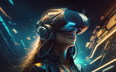 futuristic metaverse game and entertainment digital technology with virtual reality VR goggle playing AR augmented reality game and entertainment,
