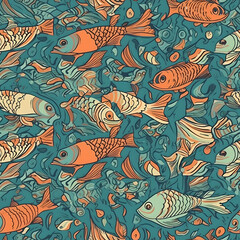 Fototapeta premium Fish Themed Seamless and Tileable Pattern