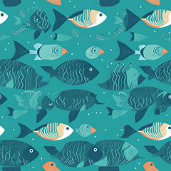 Fototapeta premium Fish Themed Seamless and Tileable Pattern