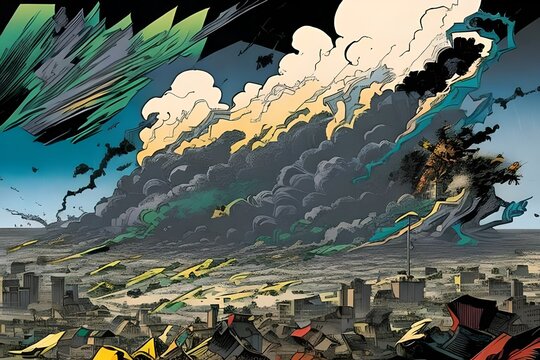  Cloud with Tornado as a comics panel Generative AI