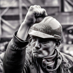 A working class protester raising his fist in the air - generative ai
