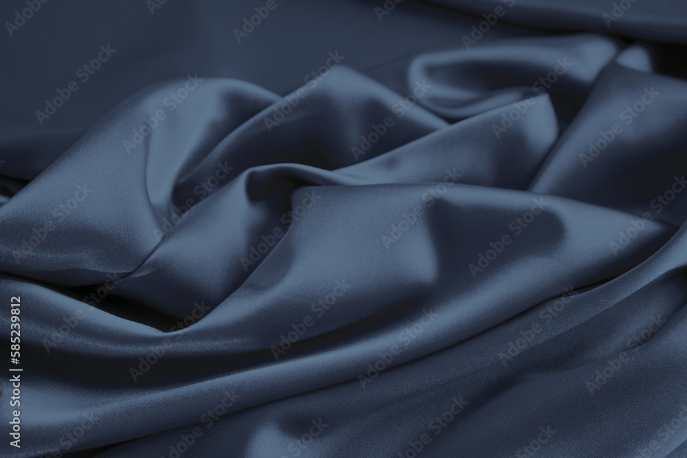Wall mural black blue silk satin. dark luxury elegant background. creases in fabric. smooth soft silky.