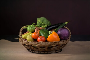 Fresh vegetables in basket textured background, natural theme, health care concept