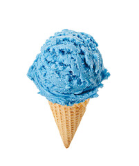 Blueberry ice cream with cone isolated on white background