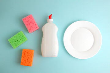 Dishwashing liquid on a colored background
