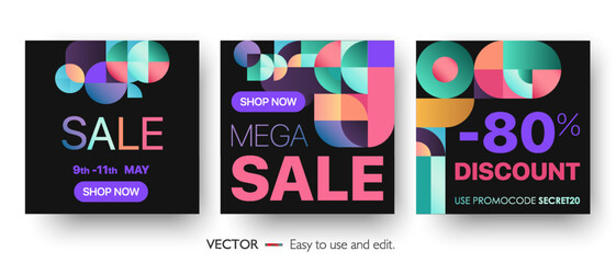 Social Media Mockup. Design of advertising in social networks. A set of banners square shape.	