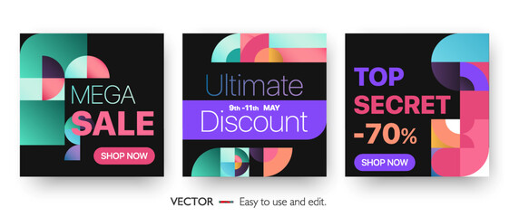 Social Media Mockup. Design of advertising in social networks. A set of banners square shape.	