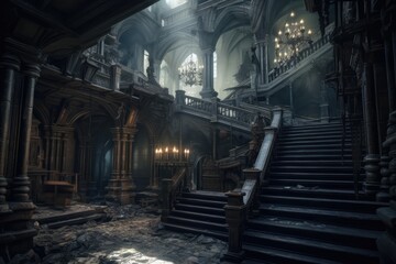 Fototapeta premium The fantastic dark city with mythical, magical atmosphere treasures