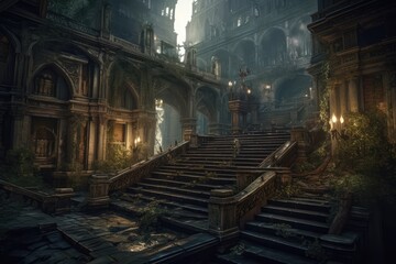 Fototapeta premium The fantastic dark city with mythical, magical atmosphere treasures