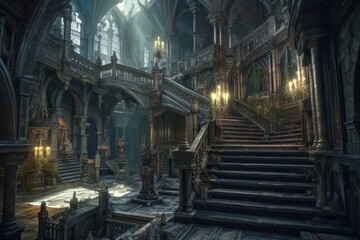 The fantastic dark city with mythical, magical atmosphere treasures