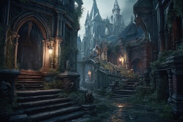 The fantastic dark city with mythical, magical atmosphere treasures