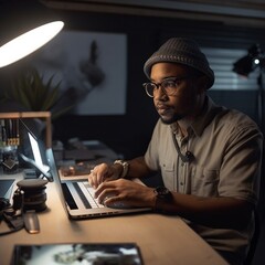 person working on computer in his home office