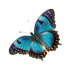 This image showcases a stunning blue butterfly fluttering gracefully against a crystal-clear background.Generative AI