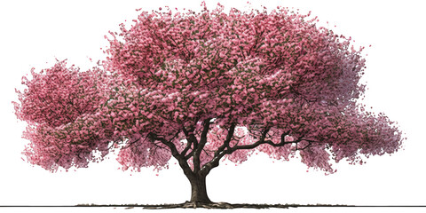 A vibrant and stunning cherry tree appears to float on a transparent background, its delicate pink blossoms standing out in sharp contrast against the clear space behind it.Generative AI