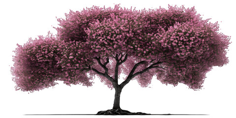 A stunning cherry tree stands tall and proud, surrounded by a clear, transparent background that adds depth to its already captivating beauty.Generative AI