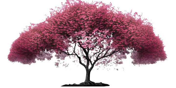 The image features a stunning cherry tree, set against a transparent background, allowing its delicate pink blossoms and graceful branches to stand out in full view.Generative AI