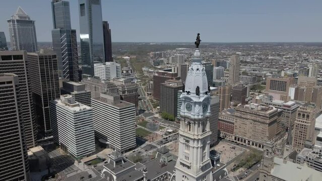 2022 - Excellent aerial footage pulling away from the William Penn statue atop the Philadelphia City Hall building.