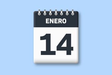 14 de enero - fecha calendario pagina calendario - decimocuarto dia de enero sobre fondo azul