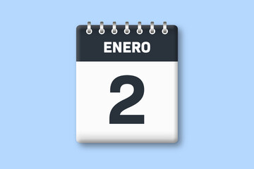 2 de Enero - fecha calendario pagina calendario - segundo dia del mes enero sobre fondo azul
