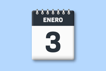 3 de enero - fecha calendario pagina calendario - tercer dia del mes enero sobre fondo azul