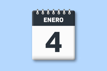 4 de enero - fecha calendario pagina calendario - cuarto dia del mes enero sobre fondo azul
