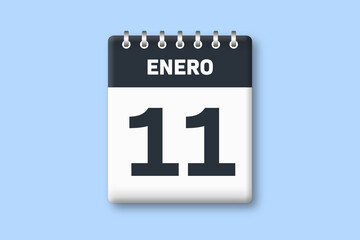 11 de enero - fecha calendario pagina calendario - undecimo dia de enero sobre fondo azul