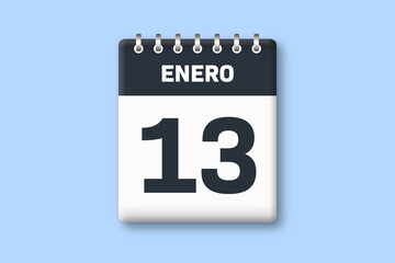 13 de enero - fecha calendario pagina calendario - decimotercer dia de enero sobre fondo azul