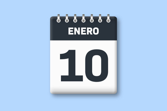 10 de enero - fecha calendario pagina calendario - decimo dia de enero sobre fondo azul