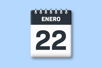22 de enero - fecha calendario pagina calendario - vigesimo segundo dia de enero sobre fondo azul