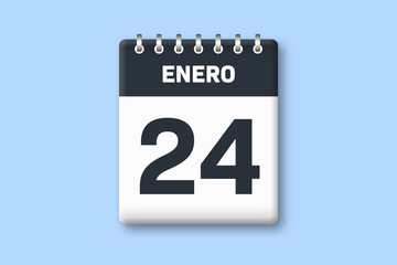 24 de enero - fecha calendario pagina calendario - veinticuatro de enero sobre fondo azul