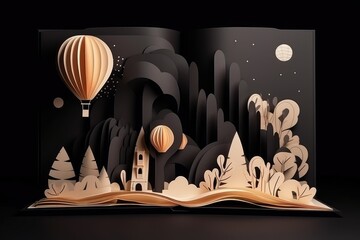 Magic pop-up Book artistic paper cutout - Generative AI illustration