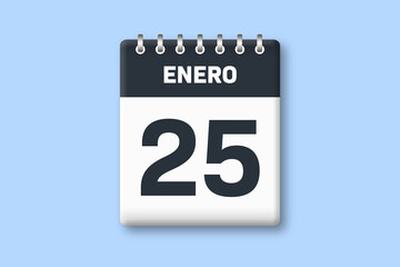 25 de enero - fecha calendario pagina calendario - veinticinco de enero sobre fondo azul