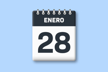 28 de enero - fecha calendario pagina calendario - vigesimo octavo dia de enero sobre fondo azul - obrazy, fototapety, plakaty
