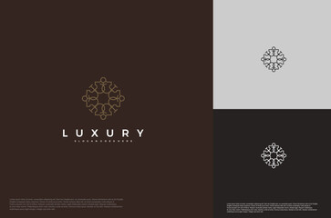 Geometric ornament line art logo. Minimal and elegant royalty logo design. Vector geometric hipster identity for luxury brand.