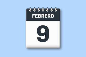 9 de febrero - fecha calendario pagina calendario - noveno dia de febrero sobre fondo azul
