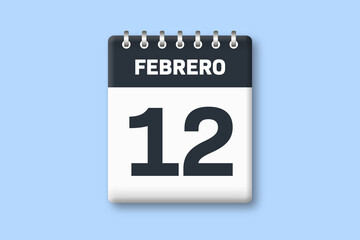 12 de febrero - fecha calendario pagina calendario - duodecimo dia de febrero sobre fondo azul