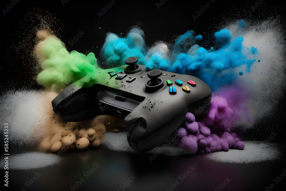 Aufkleber game joystick on colorful splash background. neural network ai generated art