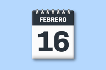 16 de febrero - fecha calendario pagina calendario - decimosexto dia de febrero sobre fondo azul