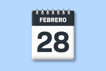 28 de febrero - fecha calendario pagina calendario -  vigesimo octavo dia de febrero sobre fondo azul