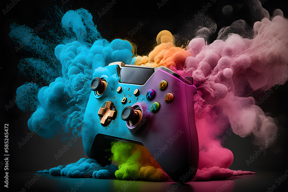 Aufkleber game joystick on colorful splash background. neural network ai generated art
