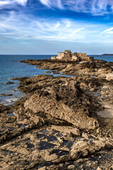 Ancient City Saint-Malo And Fort Petit Be With Sand Beach In Brittany, France