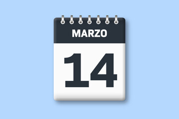 14 de marzo - fecha calendario pagina calendario - decimocuarto dia de marzo sobre fondo azul