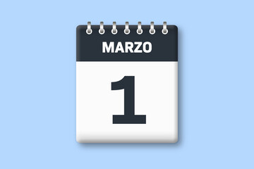 1 de marzo - fecha calendario pagina calendario - primer dia de marzo sobre fondo azul