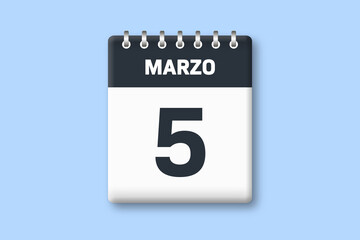 5 de marzo - fecha calendario pagina calendario - quinto dia de marzo sobre fondo azul