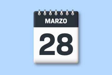 28 de marzo - fecha calendario pagina calendario - vigesimo octavo dia de marzo sobre fondo azul