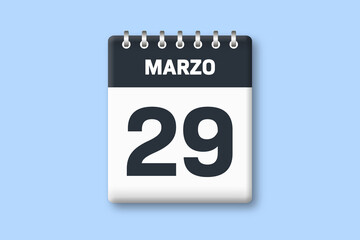 29 de marzo - fecha calendario pagina calendario - veintinueve de marzo sobre fondo azul