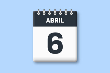 6 de abril - fecha calendario pagina calendario -  sexto dia de abril sobre fondo azul